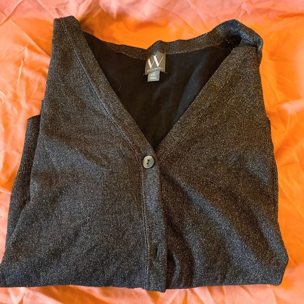 WORTHINGTON Brown with Gold Shimmer V-Neck Button Cardigan Sweater